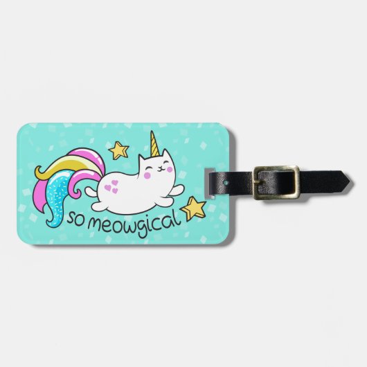 従ってMeowgicalのかわいいユニコーンの子猫のグリッターの輝き ラゲッジタグ (正面横)