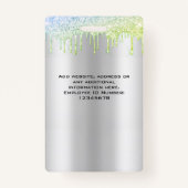 従カスタム業員グリッターのドリップ緑のシルバー名 バッジ (裏面)