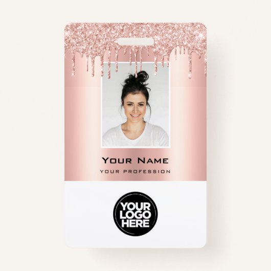 従カスタム業員グリッタードロップバラ金ゴールド名 バッジ (正面)