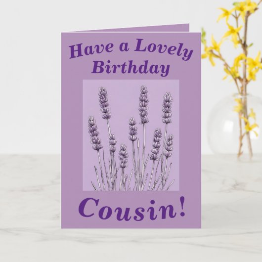 従兄弟の紫のフローラ誕生日カード カード (黄色い花)