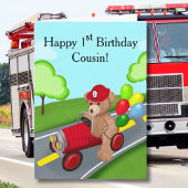 従兄弟の1歳の誕生日テディベア消防車 カード