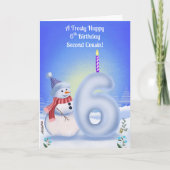 従兄弟の6歳の誕生日 スノーマン 雪景色 カード (正面)