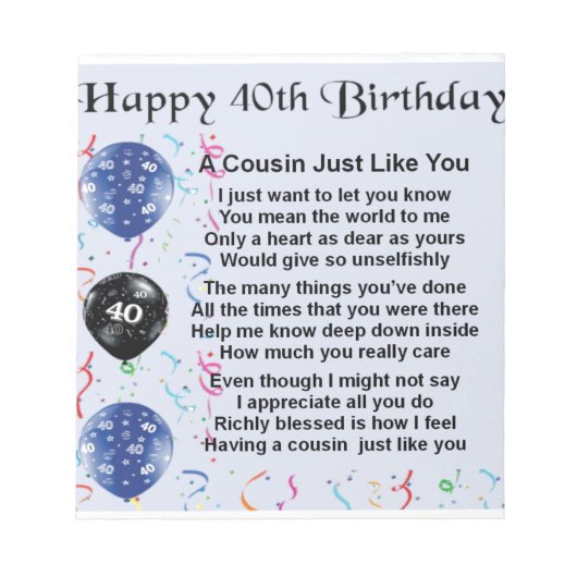 従兄弟への詩 四十歳の誕生日 ノートパッド (正面)