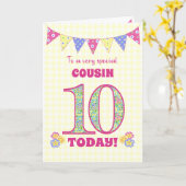 従兄弟10誕生日Primroses Bunting Card カード (黄色い花)