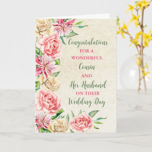 従姉妹と夫結婚の祝辞 カード (黄色い花)