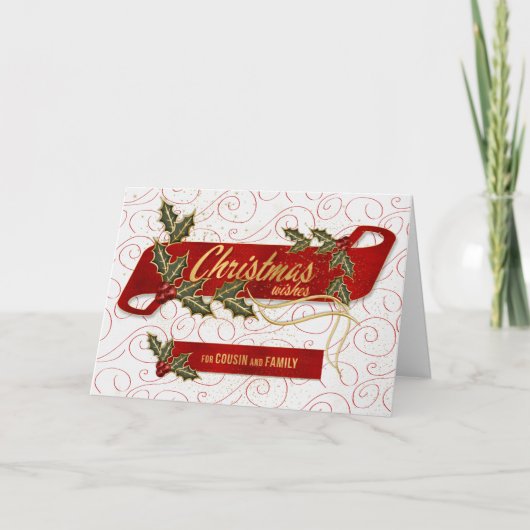 従姉妹と家族のクリスマスホリーとベリー シーズンカード (正面)