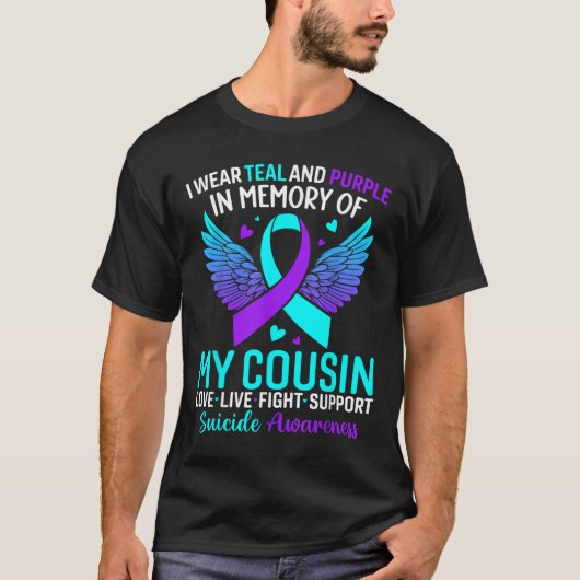 従姉妹のための自殺予防のシンボルカラーティールとパープル Tシャツ (正面)
