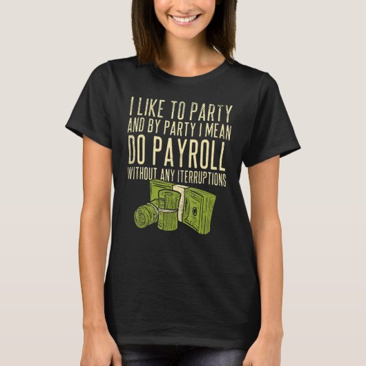 従業員が割り込まれずに給与計算処理を実行する同僚 Tシャツ (正面)