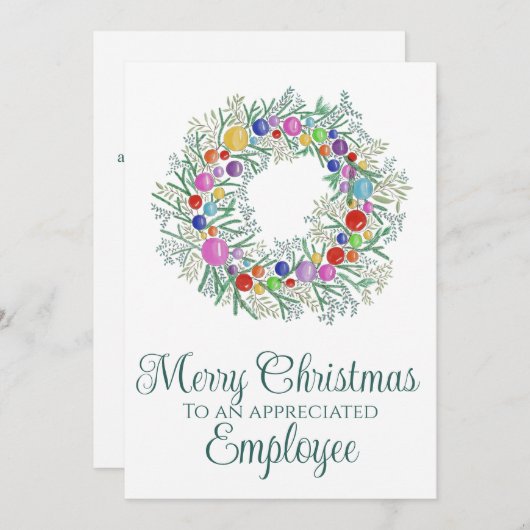 従業員のカラフルクリスマスリース シーズンカード (正面/裏面)