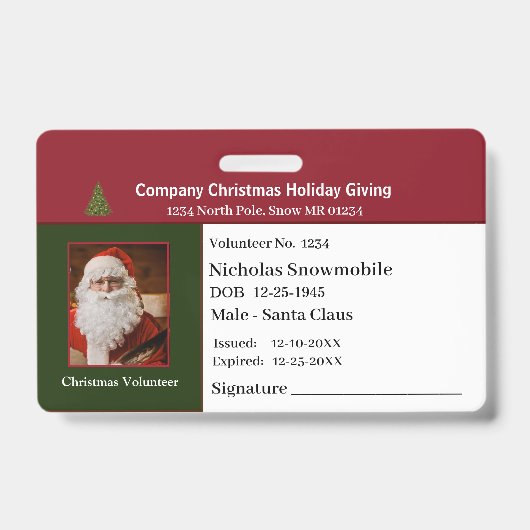 従業員のクリスマス写真付きIDカードをカスタマイズ バッジ (正面)