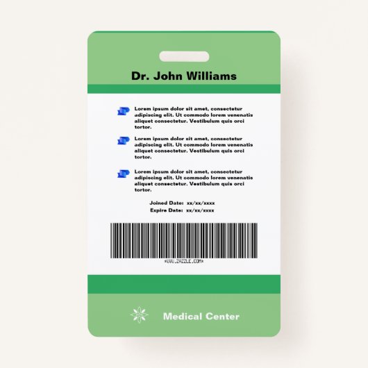 従業員のグリーン写真会社のロゴとバーコード バッジ (裏面)