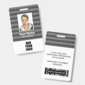 従業員のフォトロゴとバーコードグレーのストライプ バッジ (Front & Back)