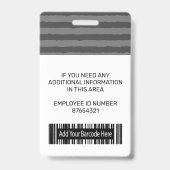 従業員のフォトロゴとバーコードグレーのストライプ バッジ (Back)