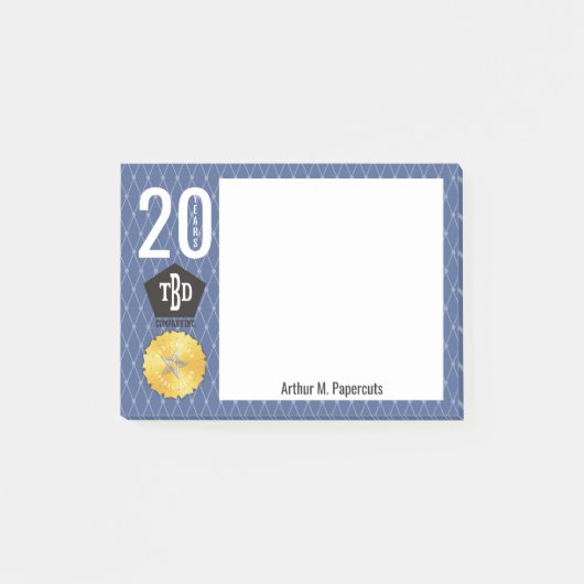 従業員のマイル標石記念日20年のメモ帳 ポストイット (正面)