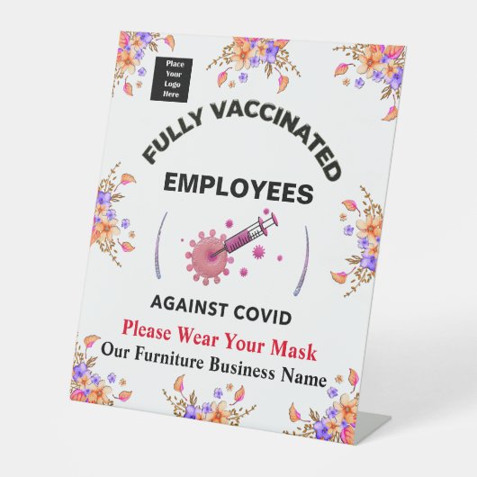 従業員の予防接種マスクビジネスロゴのカスタム 台座サイン (正面)
