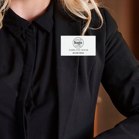 従業員の人事ロゴホワイトブラックシンプル 名札