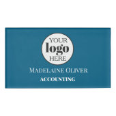 従業員の人事ロゴ青い白シンプル色 名札 (正面)