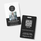 従業員の会社IDフォトロゴの黒いQRコード バッジ (正面＆裏面)