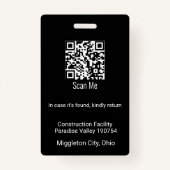 従業員の会社IDフォトロゴの黒いQRコード バッジ (裏面)