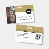 従業員の会社IDフォトロゴQRコードブラック金ゴールド バッジ (Front & Back)