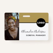 従業員の会社IDフォトロゴQRコードブラック金ゴールド バッジ (正面)