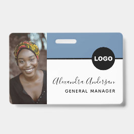 従業員の会社ID写真ロゴQRコードデニムブルー バッジ