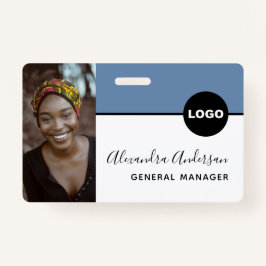 従業員の会社ID写真ロゴQRコードデニムブルー バッジ