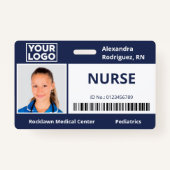 従業員の写真ロゴバーコードネイビーブルー病院ID バッジ (正面)