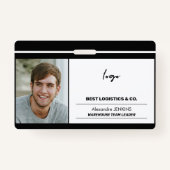 従業員の写真ロゴ文字とベアコードテンプレート バッジ (正面)