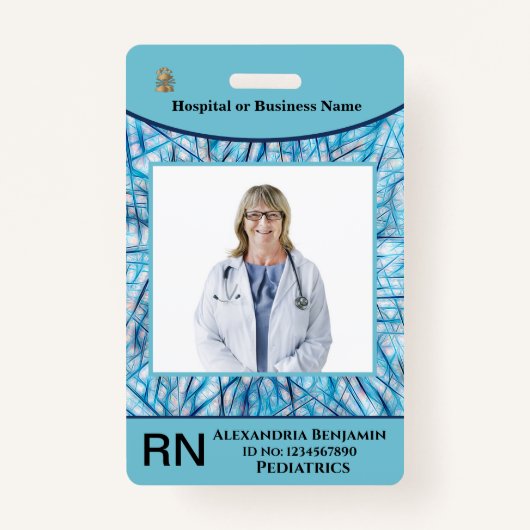 従業員の写真名バーコードロゴ バッジ (正面)