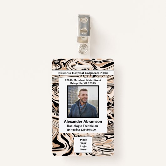 従業員の写真名ロゴバーコードカスタムバッジ バッジ (正面クリップ)