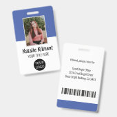 従業員の写真名ロゴバーコード（青と白） バッジ (正面＆裏面)