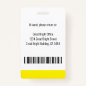 従業員の写真名ロゴバーコード（黄と白） バッジ (裏面)