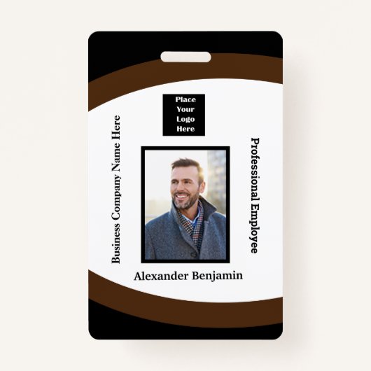 従業員の写真名ロゴバーコードID カスタム バッジ (正面)