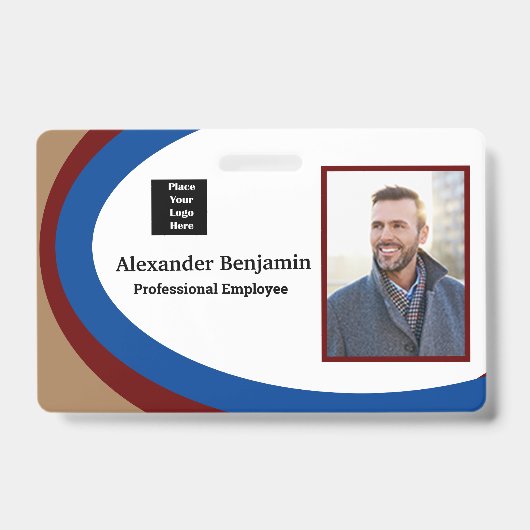 従業員の写真名ロゴバーコードID カスタム バッジ (正面)
