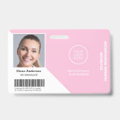 従業員の写真名会社のロゴピンクのセキュリティ バッジ (正面)