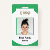 従業員の写真名会社ロゴQRコードグリーン バッジ (正面)