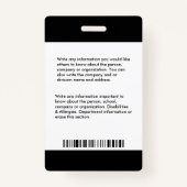 従業員の写真名病院のビジネスIDカード バッジ (裏面)