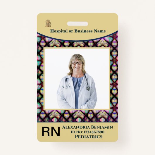 従業員の写真名病院のロゴのカスタム バッジ (正面)