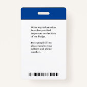 従業員の写真名QRコードバーコードIDカスタムの バッジ (裏面)