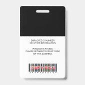 従業員の写真、ロゴ、バーコード、名前、 バッジ (裏面)