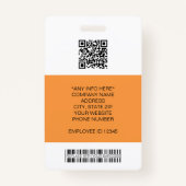 従業員の写真、ロゴ、バーコード、名前ID バッジ (裏面)