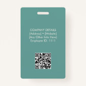 従業員の写真IDバッジ – エレガントティール(緑がかった色)水色 バッジ (裏面)