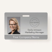 従業員の写真IDバッジ |グレー | QRコード（オプション） バッジ (正面)