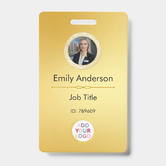 従業員の写真IDバッジ、会社のロゴQRの追加 バッジ (正面)