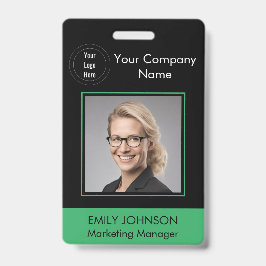 従業員の写真IDバッジ |黒と緑 | QRコード バッジ