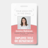 従業員の写真IDバーコードあなたのロゴピンク曲線 バッジ (正面)