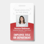 従業員の写真IDバーコードあなたのロゴ赤い曲線 バッジ (表面)