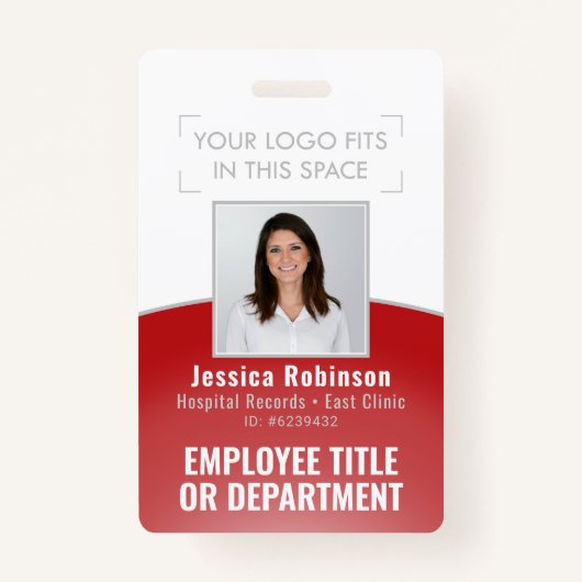 従業員の写真IDバーコードあなたのロゴ赤い曲線 バッジ (正面)