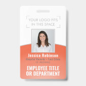 従業員の写真IDバーコードロゴのオレンジ色の曲線 バッジ (Front)